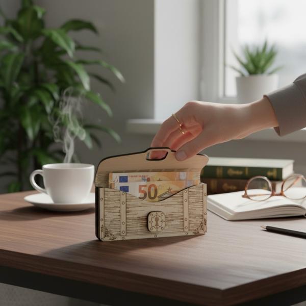 Holz Umschlag aus hellem Sperrholz mit gelasertem Schriftzug „Happy Birthday“